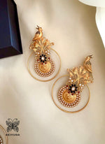 Load image into Gallery viewer, Antique Bird Motif Statement Hoop Earrings